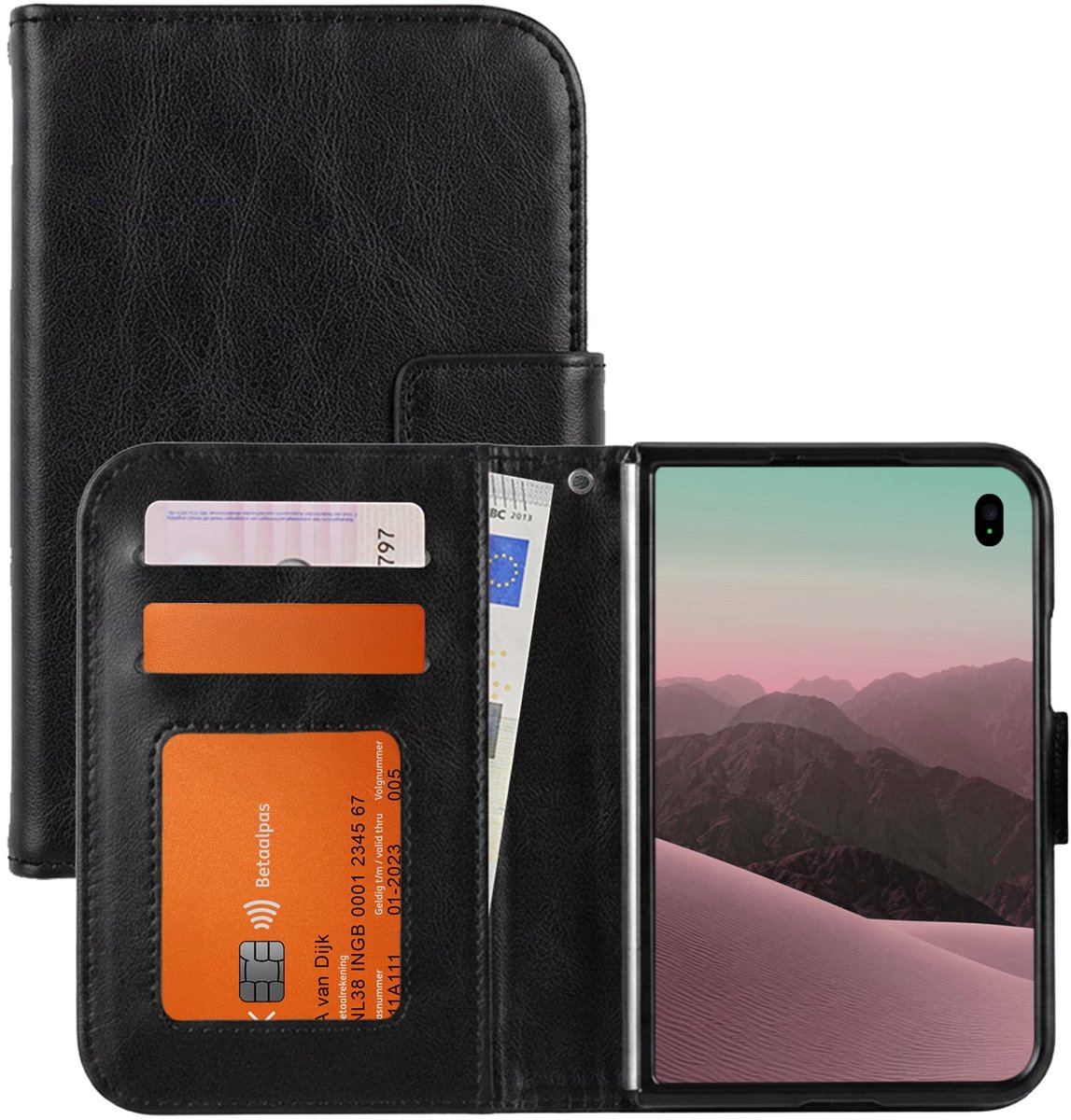 Hoesje - Met Pasjeshouder - Geschikt voor Apple iPhone Duo - Luxe Bookcase Portemonee - Flip Case - Kunstleer Book Case - Flipcase - Book Cover - Walletcase - Portemonneehoes - Zwart