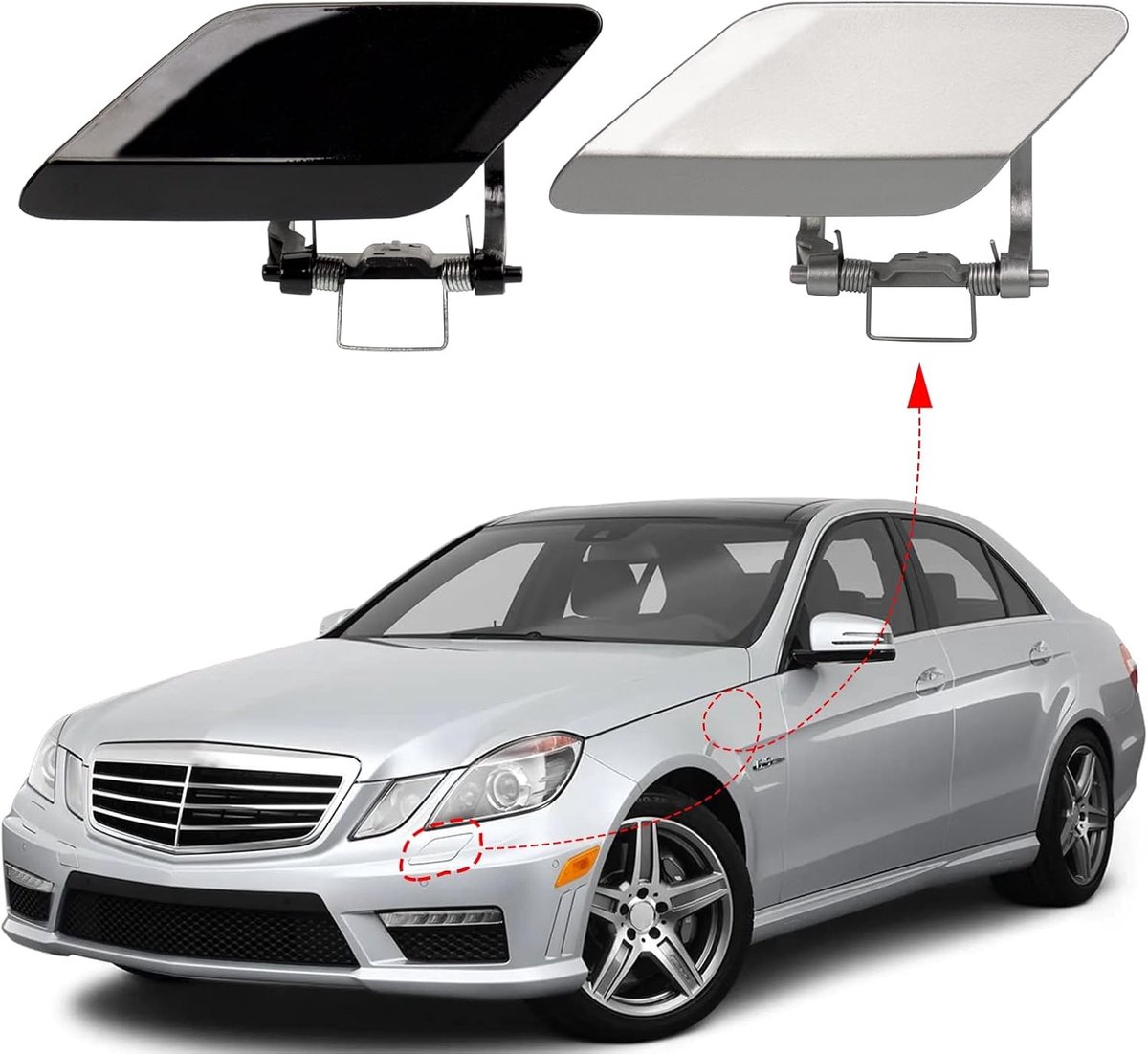 koplampsproeier, mondstuk, afdekkap geschikt voor Mercedes Benz E-Klasse W212 E300 E350 E400 E550 2008 2009 2010 2011 2012 2013 2128600108 2128600208 (zwart, links Bestuurderszijde