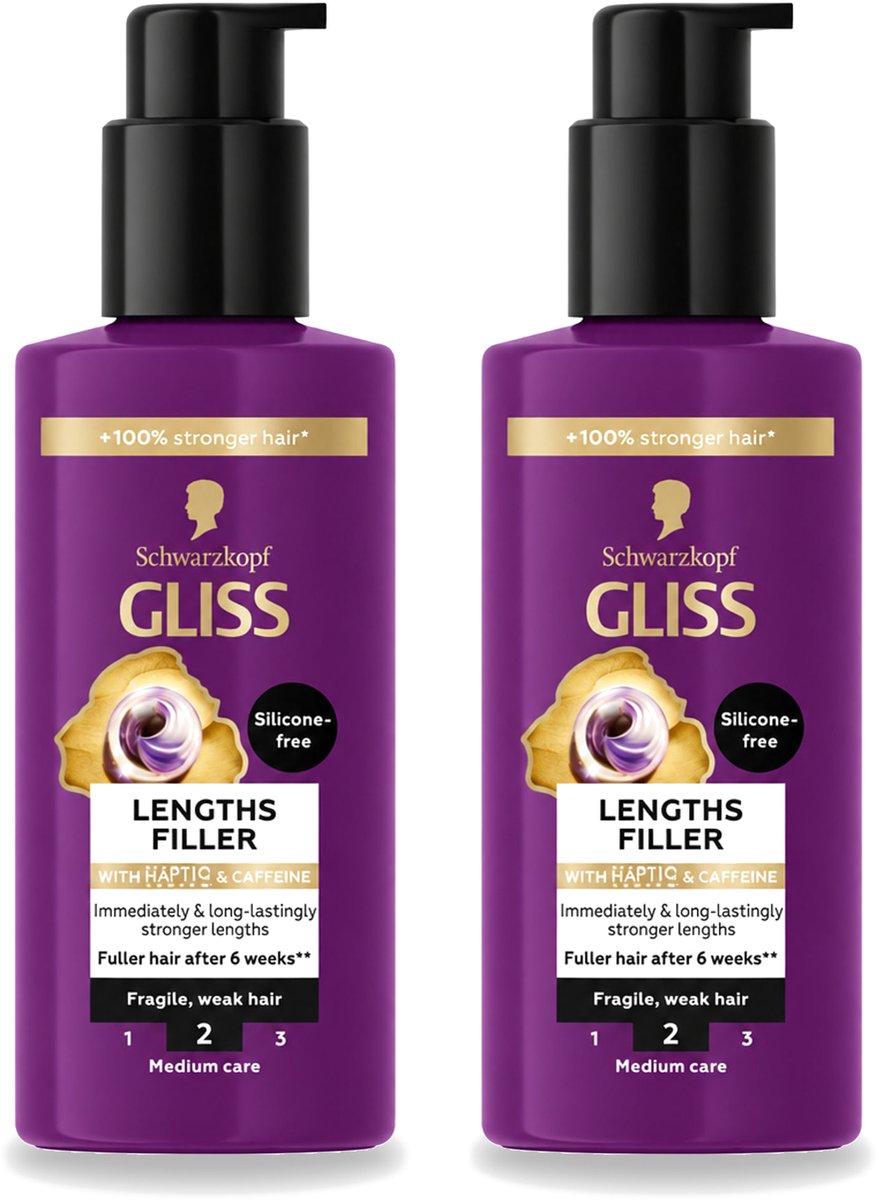 2 x Gliss - Haarserum - Lengths Filler - Siliconenvrij met Cafeïne - Voor Sterker Haar - 100 ml - Voordeelverpakking - 2 stuks