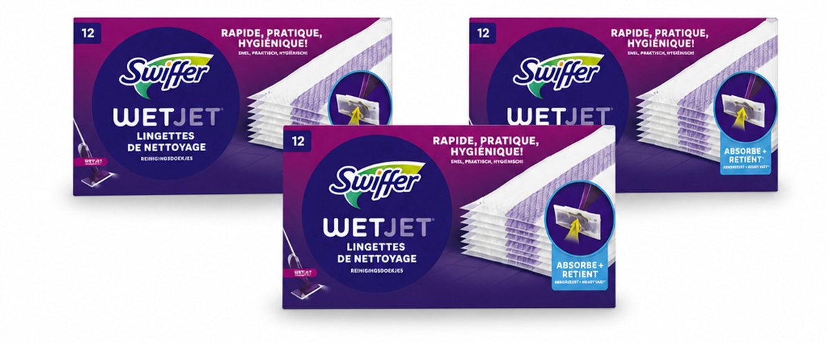 3 x Swiffer - WetJet – Reinigingsdoekjes – Navullingen – 12 doekjes - Voordeelverpakking - 3 stuks