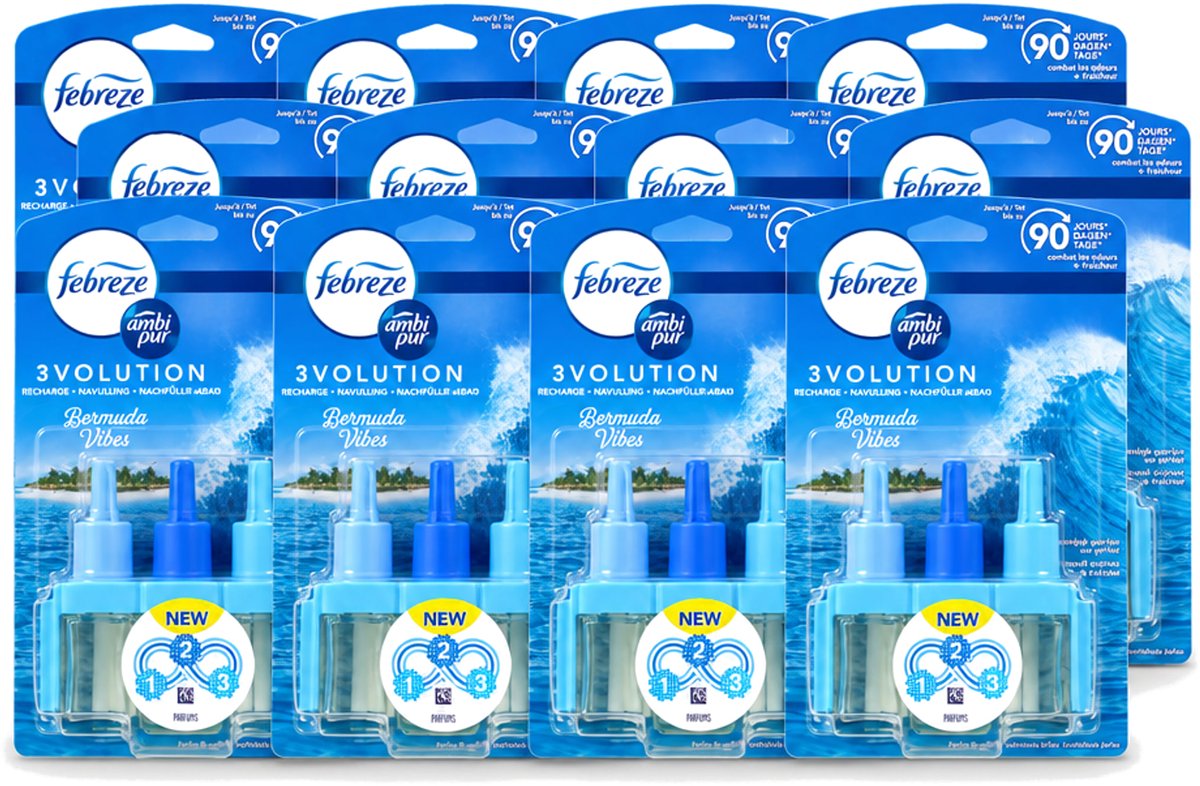 12 x Ambi Pur 3volution - Bermuda Vibes Navulling - Luchtverfrisser - 20 ml - Voordeelverpakking - 12 stuks