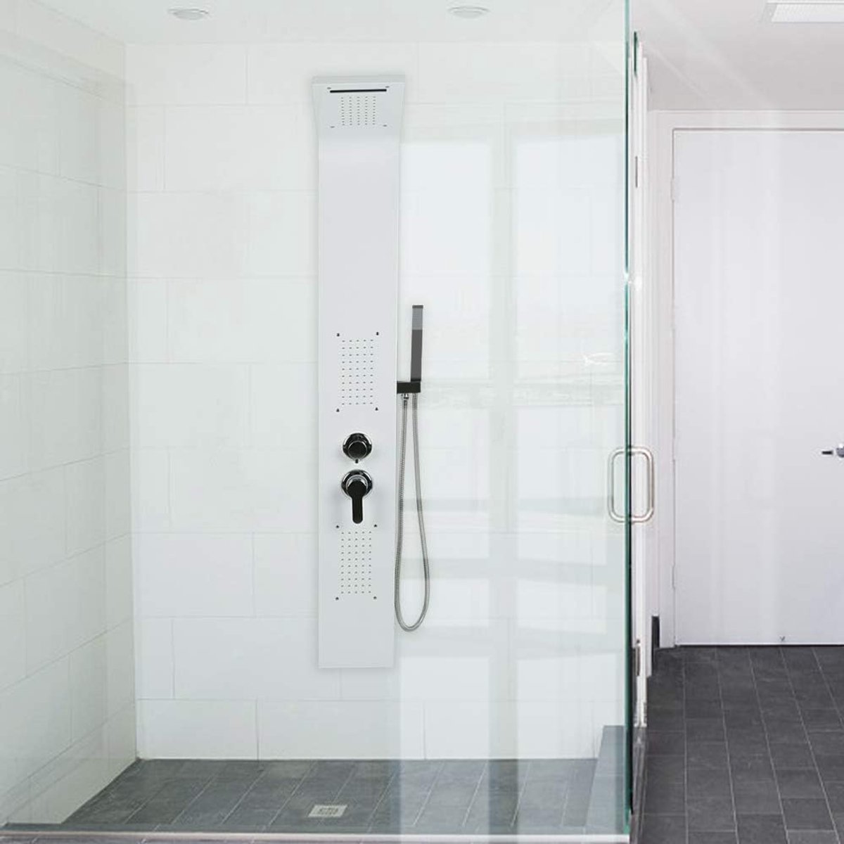 Douchezuil met massagestraal, massagesproeiers en handmatige douche, voor badkamer/hotel, bijgewerkte versie (20 x 7 x 140 cm, wit)