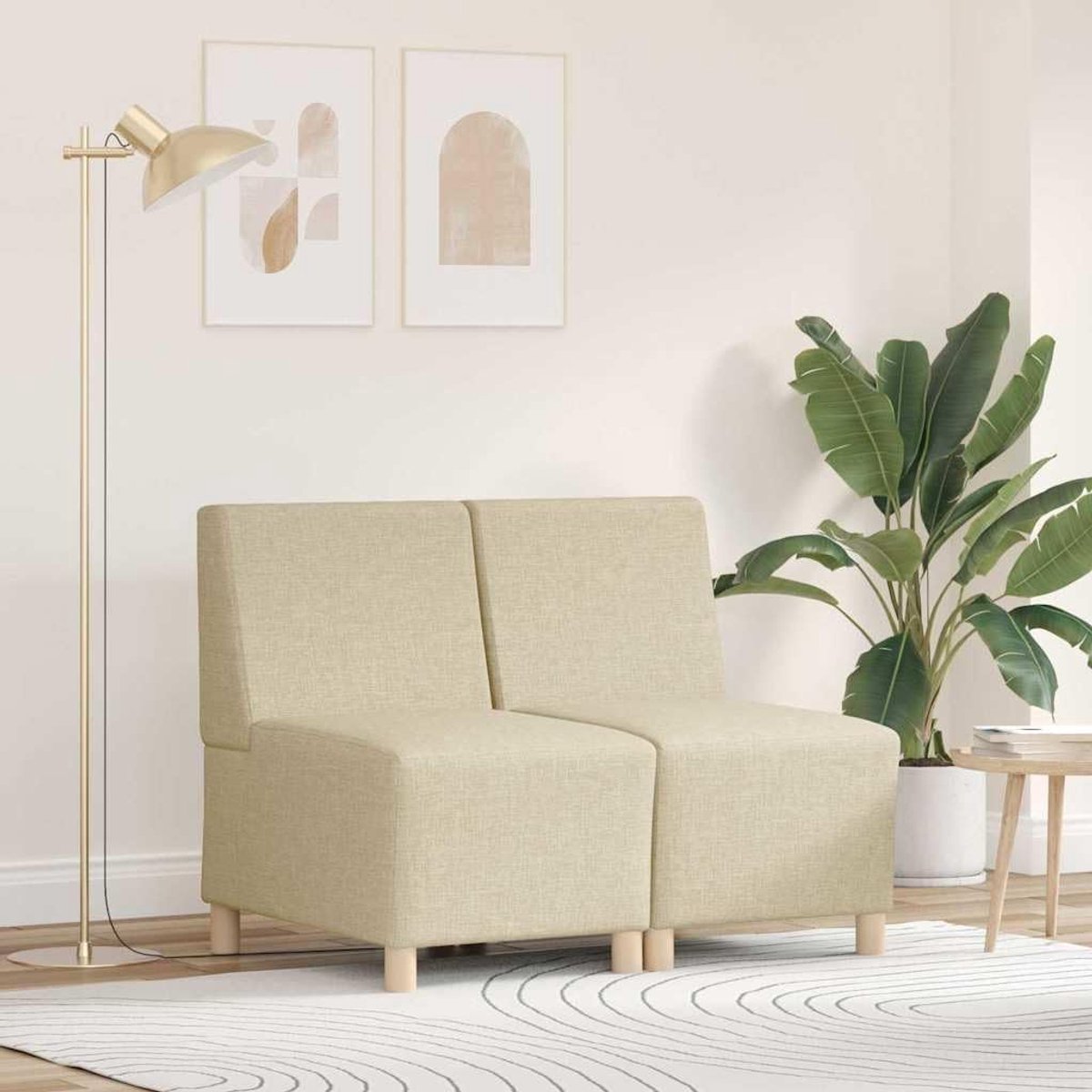 Armvrije bank, 2 stuks, crème, 55 x 74 x 82 cm, stoffen gestoffeerde bank, zitmeubel voor woonkamer, moderne inrichting