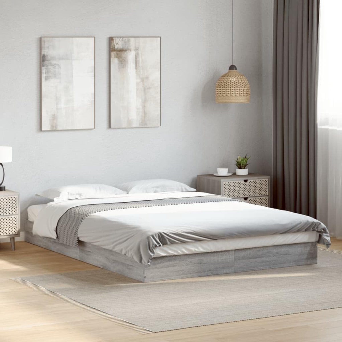 Hout slaapkamerbed met lattenbodem grijs sonoma 140x200 cm