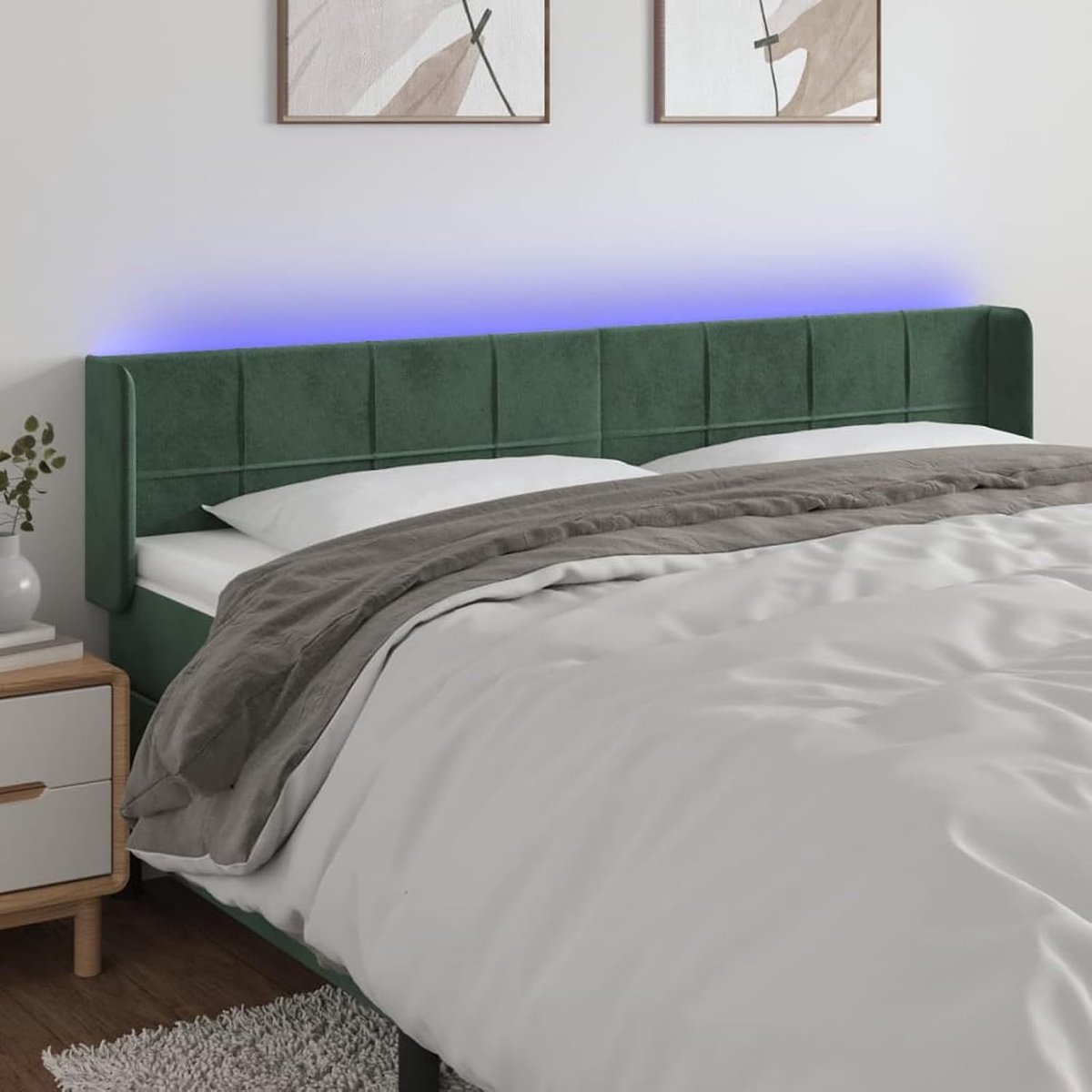 Led-hoofdeinde, donkergroen, 203 x 16 x 78/88 cm, fluweel, gestoffeerde hoofdeinde voor bed, bedaccessoires, slaapkamer