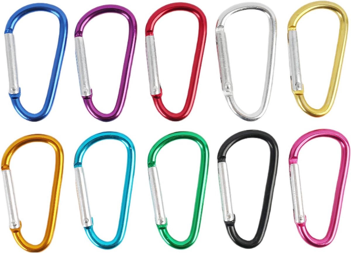 Dailygoods- Karabijnhaak set van 10 - D-ring - Mini-karabijnhaak - Aluminium - Zwart - Tot 68 kg belasting - Haak