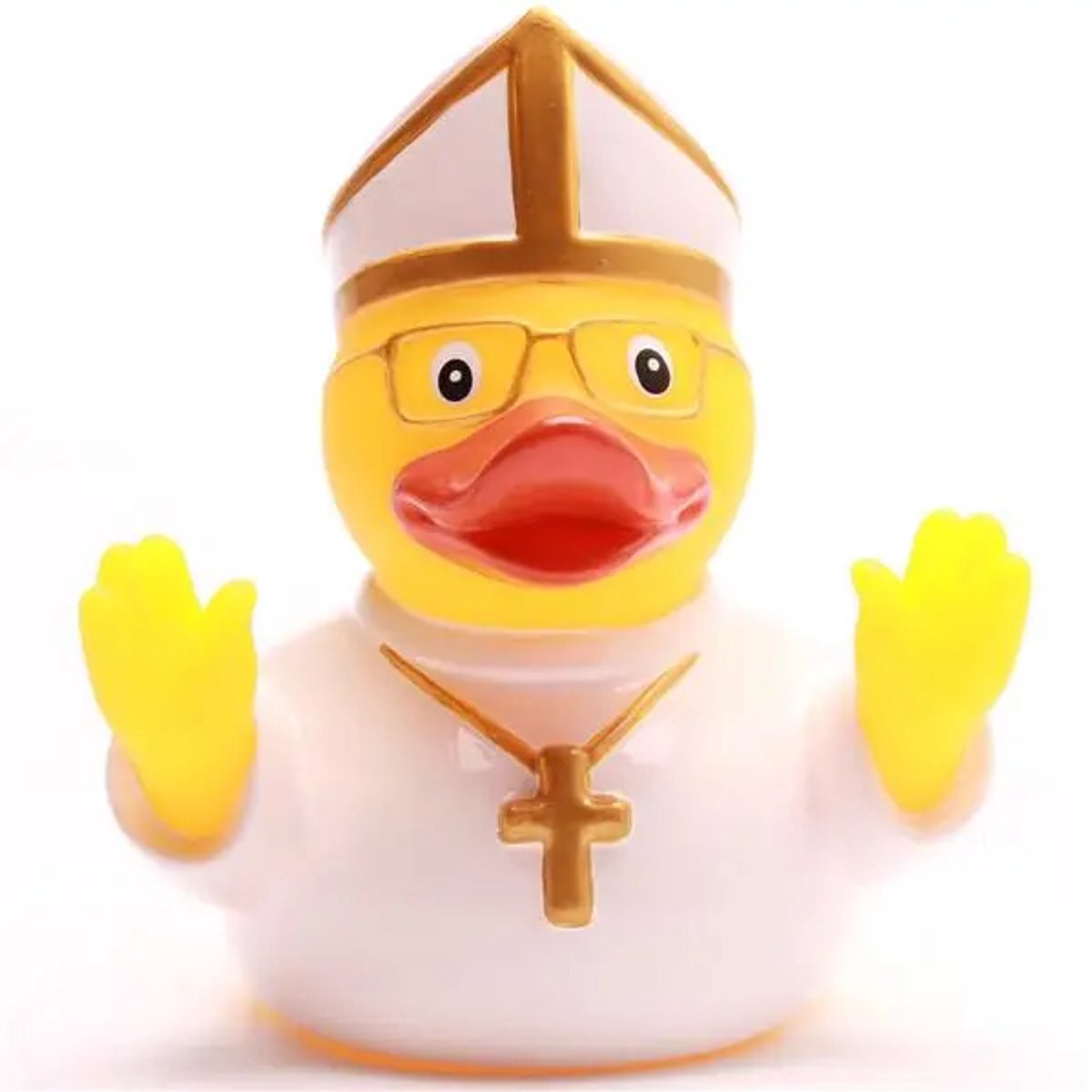 Bad Eend Paus - Badeend - Geel Eendje - Rubber Eend - Eend - 8cm - Kerk - Religie - Christendom - Kruis - Rome - Pope