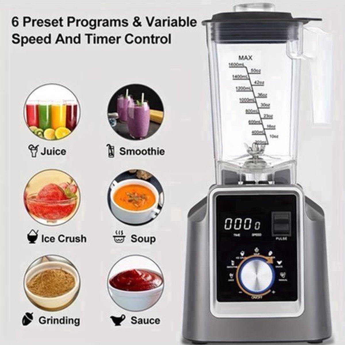Blender – Keukenmixer – Smoothiemaker – Sapmaker – IJscrusher – 2 Liter Inhoud – Automatische Programma’s