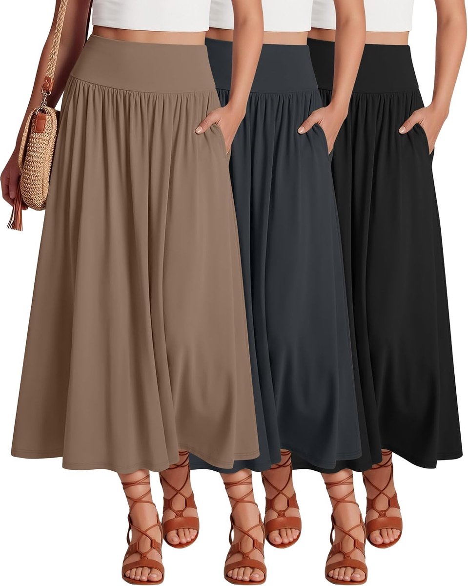 Rokken Voor Dames, Enkellang, Hoge Taille, Zwierig, A-Lijn, Zomerse Casual Rokken Met Zakken.