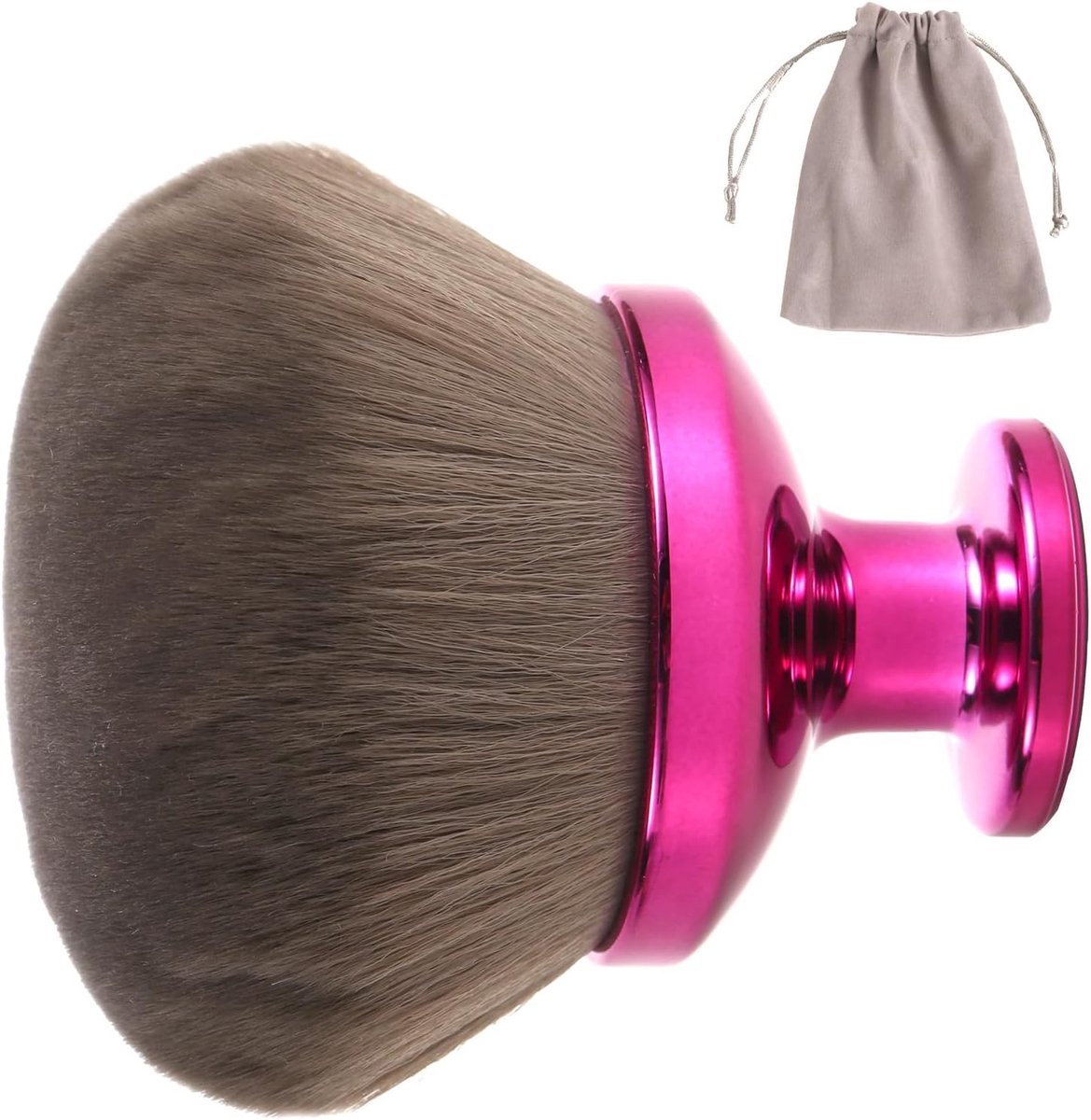Grote Ovalen Kabuki Make-up Borstel voor Bronzer en Zelfbruiners, Geschikt voor Gezicht, Hals en Lichaam met Trekkoord Tas voor Nat en Droog Gebruik
