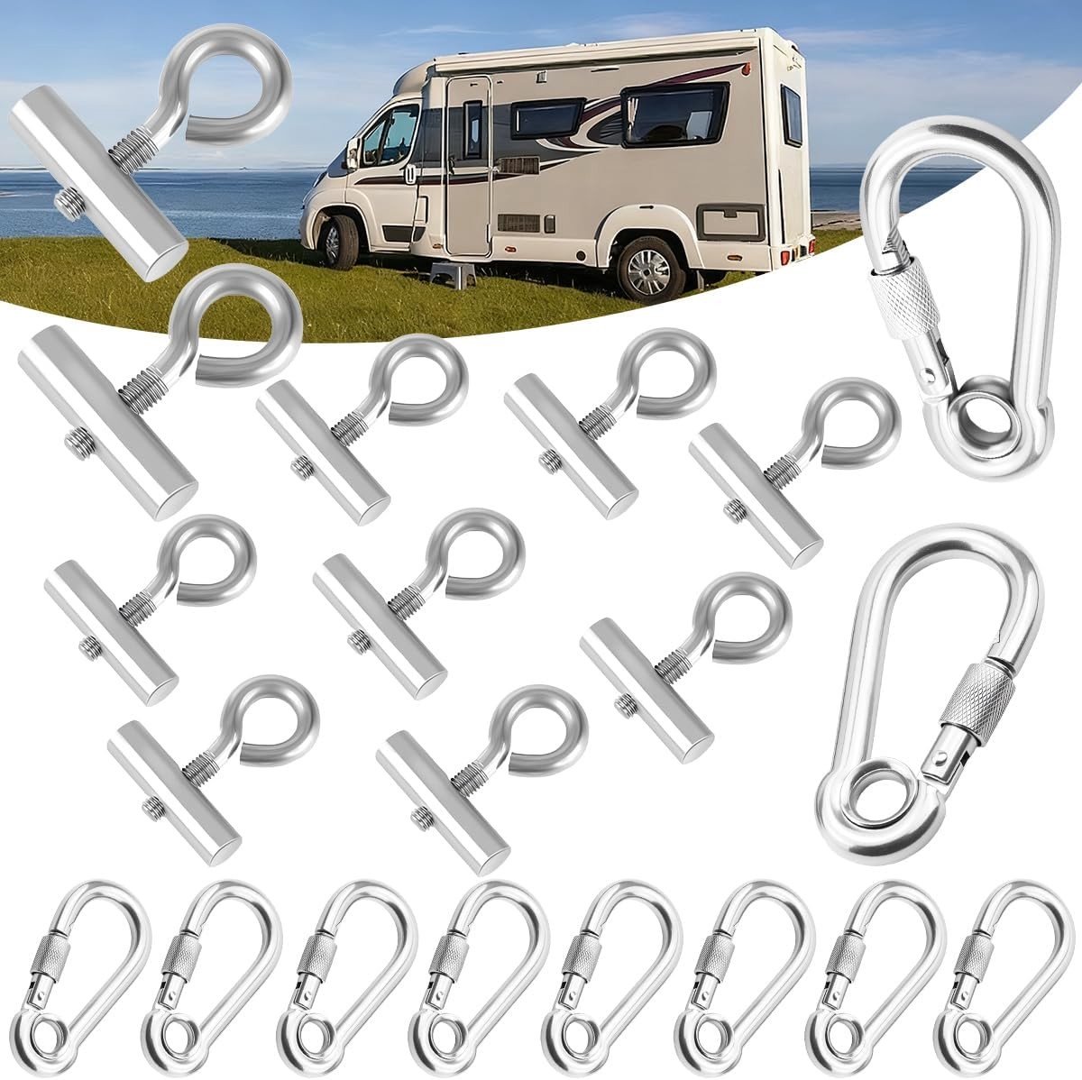 Set van 10 M4 Canopy Rail Stoppers met Carabiner Haken voor Camping en Motorhomes, Ideaal voor Bescherming en Stabiliteit van Tent en Zeil