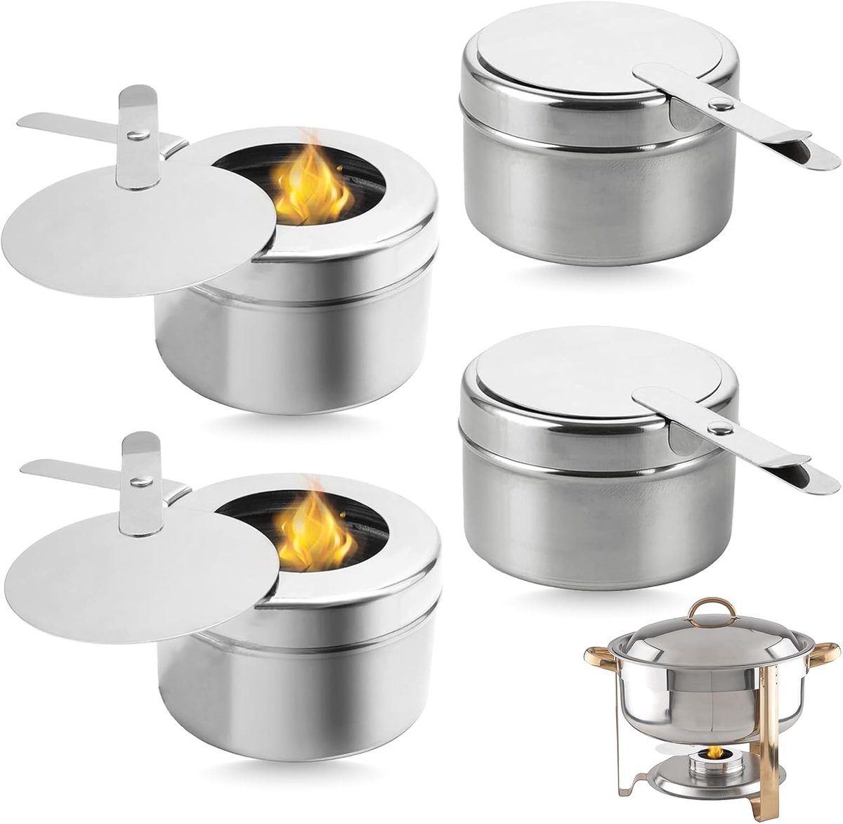 4 stuks brandpasta containers, brandpasta voor warmhoudcontainers, fondue-brander, roestvrijstalen alcoholbranderpitten voor het bewaren en verbranden van alcohol, geschikt voor barbecues