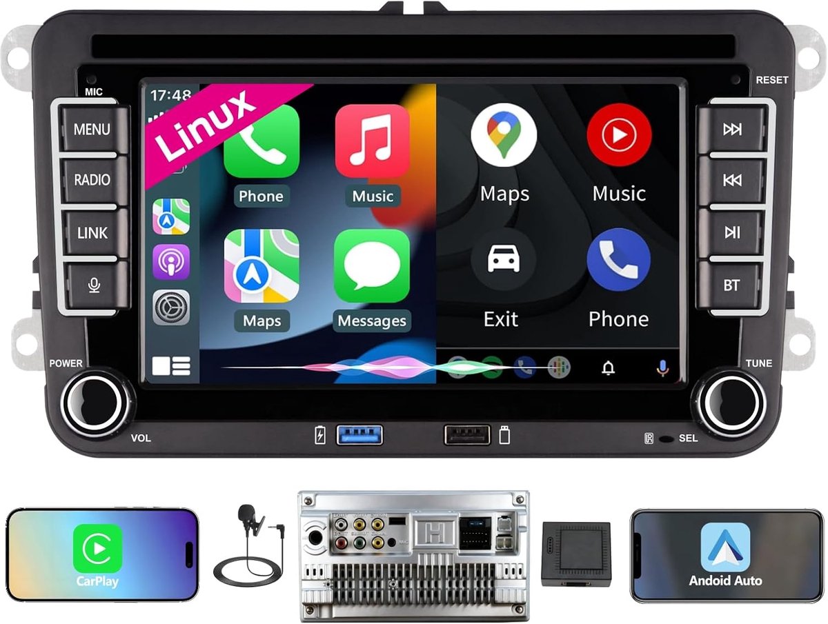 Autoradio voor VW Golf 5/Golf 6/Polo/Passat, VW radio met draadloze CarPlay en Android Auto, VW 7 inch display, compatibel met originele stuurbediening AM/FM