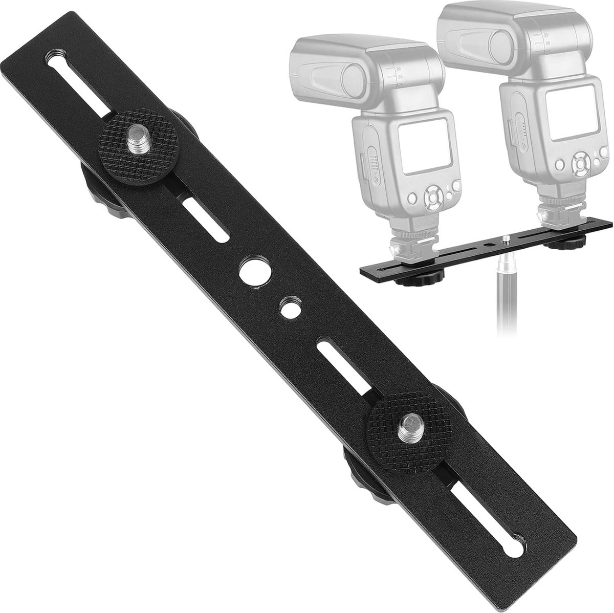 Camera Mount Flash Extension Bar, ChromLives 8"/20,3 cm statief beugel mount, 1/4" Dual Hot Shoe Mount voor Camera Compatibel met LED-licht, DSLR Camera, statief en meer
