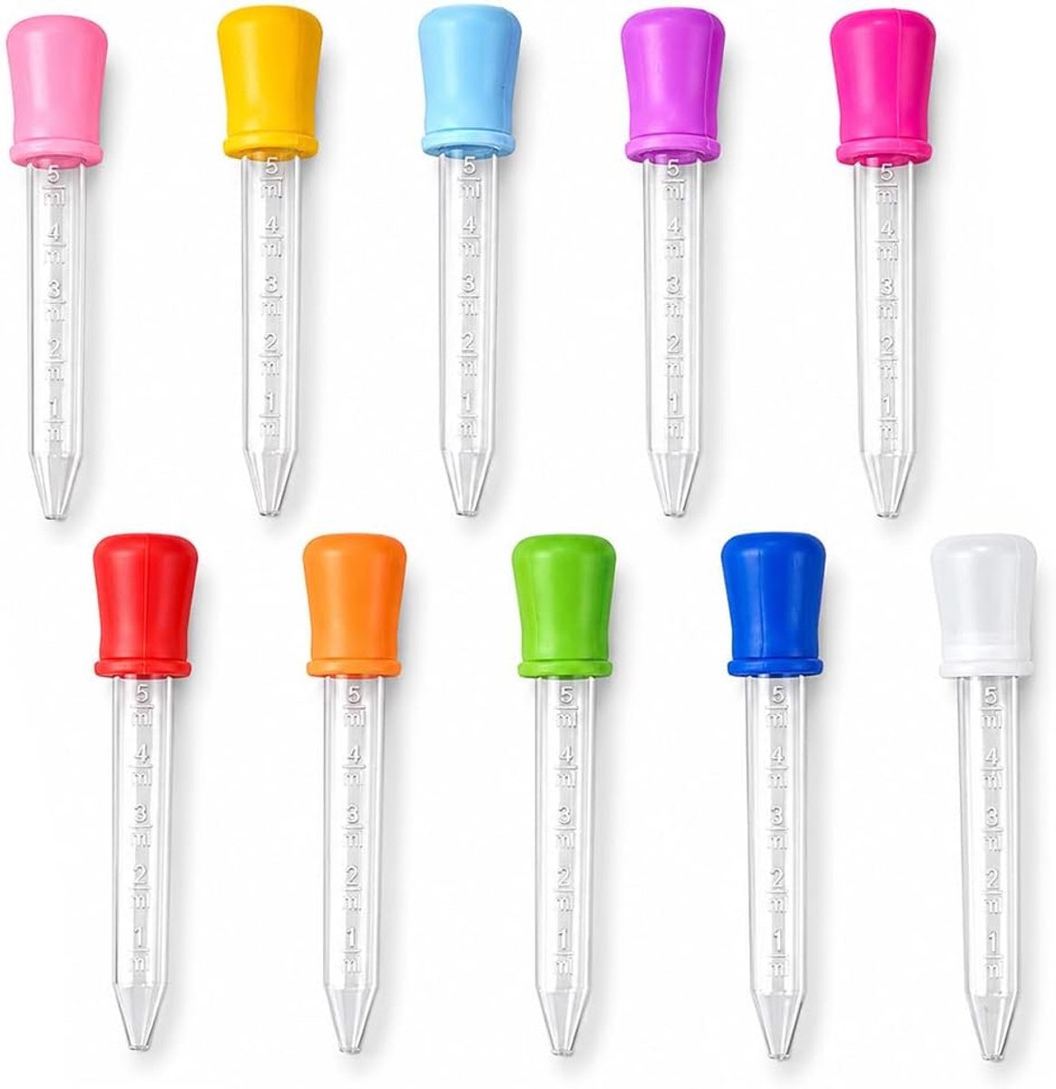 10 pipetten van siliconen, 10 kleuren (blauw, roze, paars, enz.), 5 ml, met schaalverdeling, voor baby's, huisdieren, nauwkeurige dosering van medicijnen
