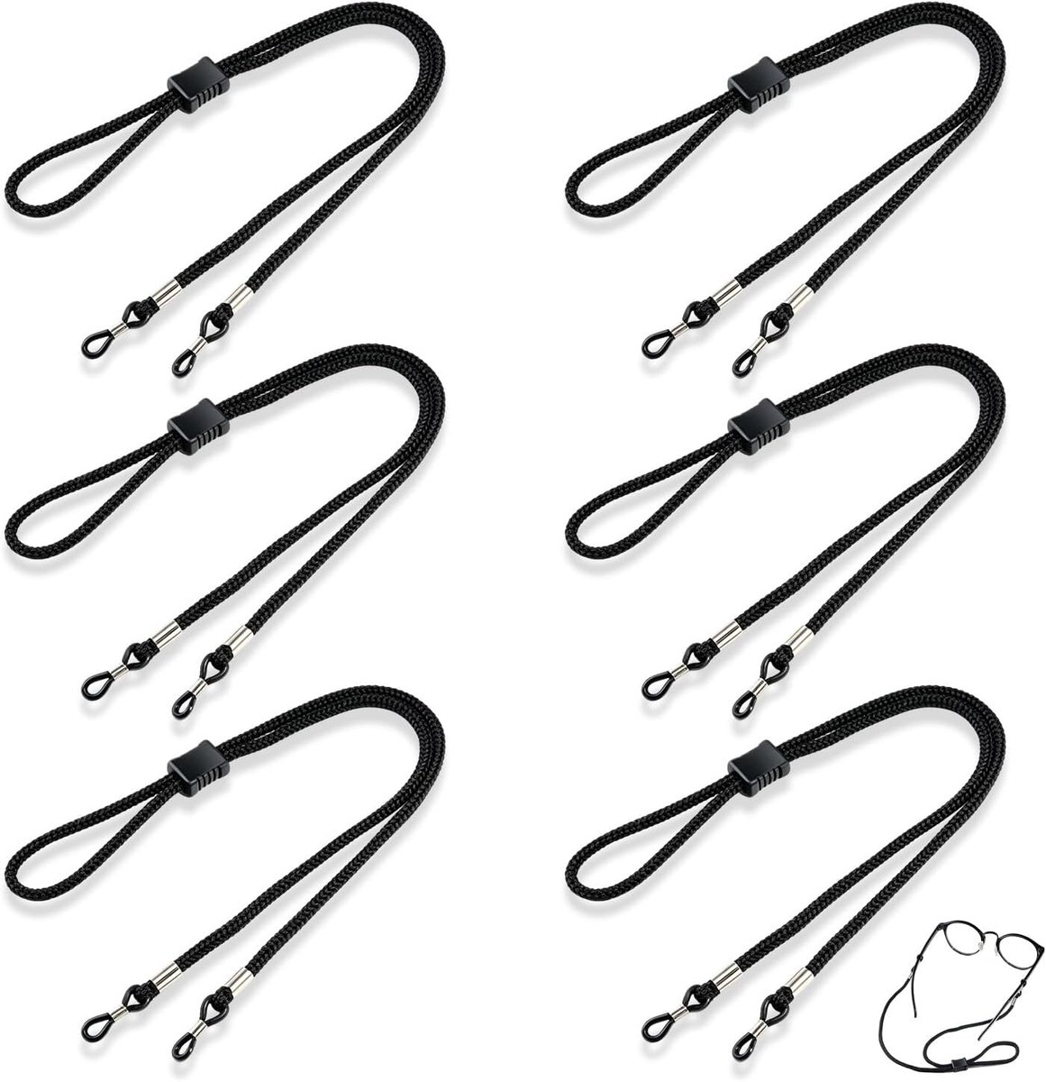 Brillenkoord, 6 stuks, brillenkoord, verstelbaar, zonnebrilkoord, antislip, brilhouder, brilketting, verstelbaar, voor uniseks