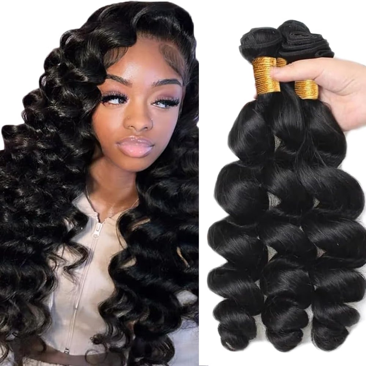 26 28 30 Inch Bundles Human Hair Extension Loose Wave menselijk haar Bundles Unprocessed Brazilian Virgin Hair 1B Natural Black Minimal detachment For Women 3 Bundles Total 300g