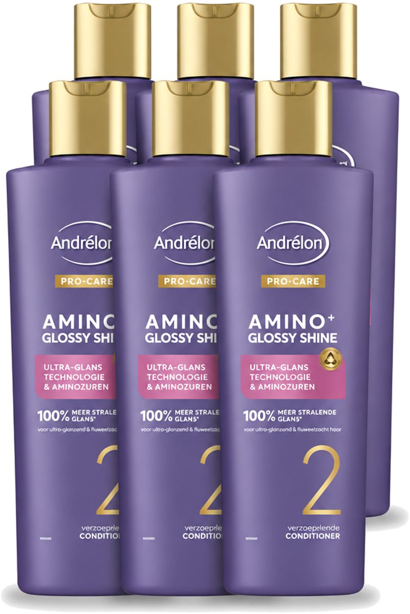 6 x Andrélon – Conditioner – Pro Care Amino+ Glossy Shine – 250 ml - Voordeelverpakking - 6 stuks