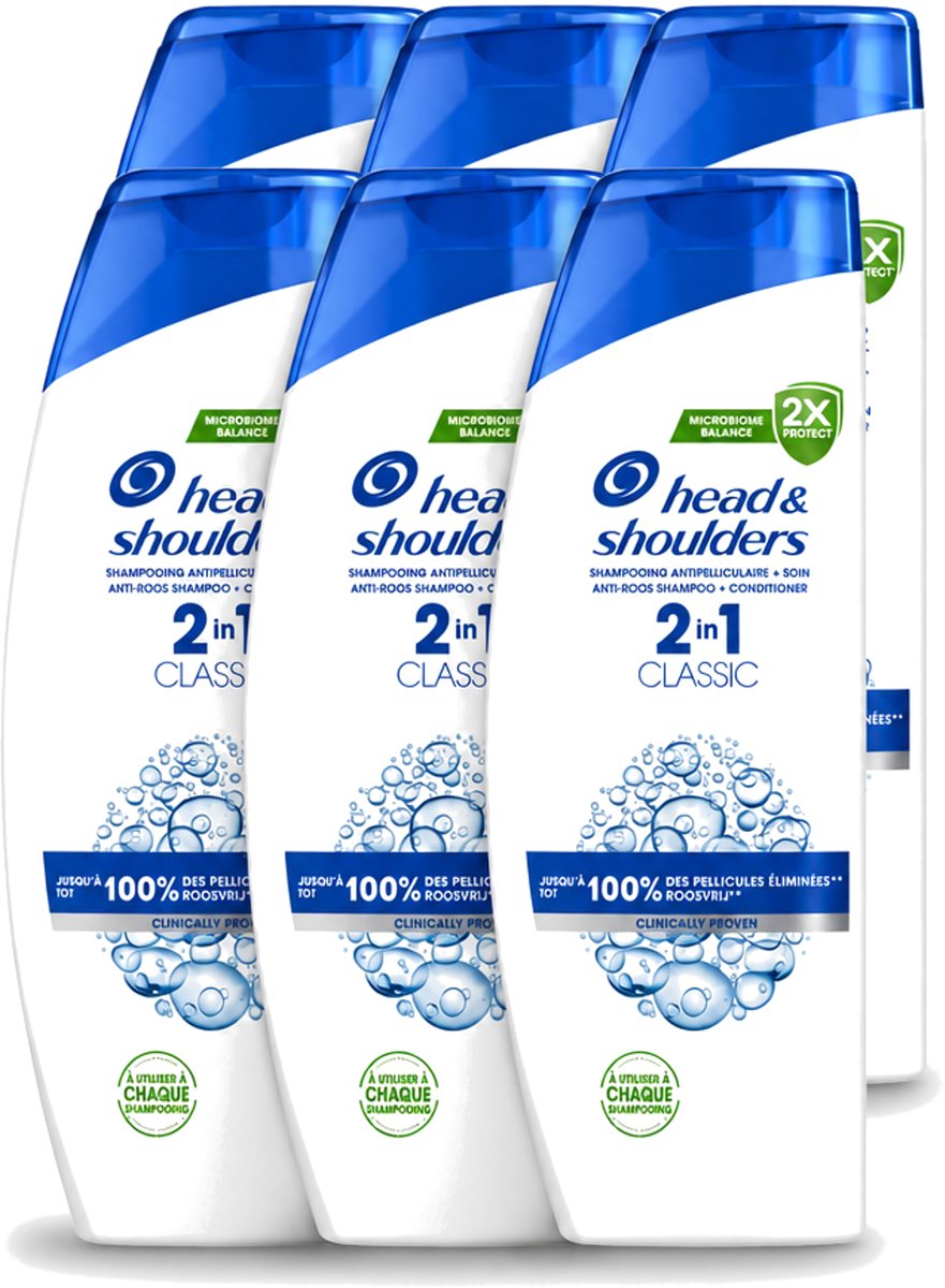 6 x Head & Shoulders - Shampoo - 2-in-1 - Classic - 100% Roosvrij - 400 ml - Voordeelverpakking - 6 stuks