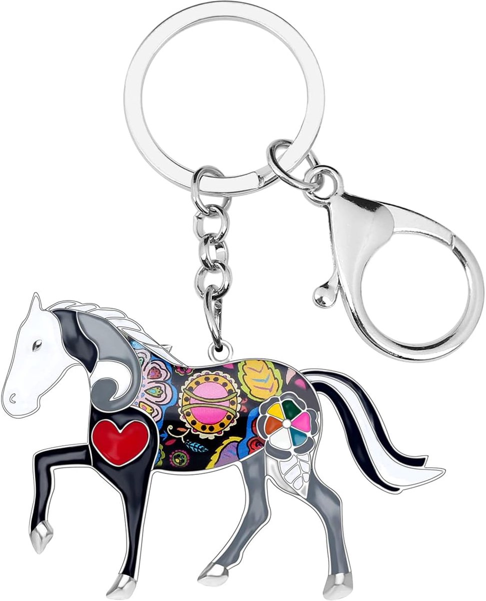 Metalen Horse Sleutelhangers Voor Vrouwen Meisjes Geschenken Auto Purse Dier Hanger Charms, Grijs, M