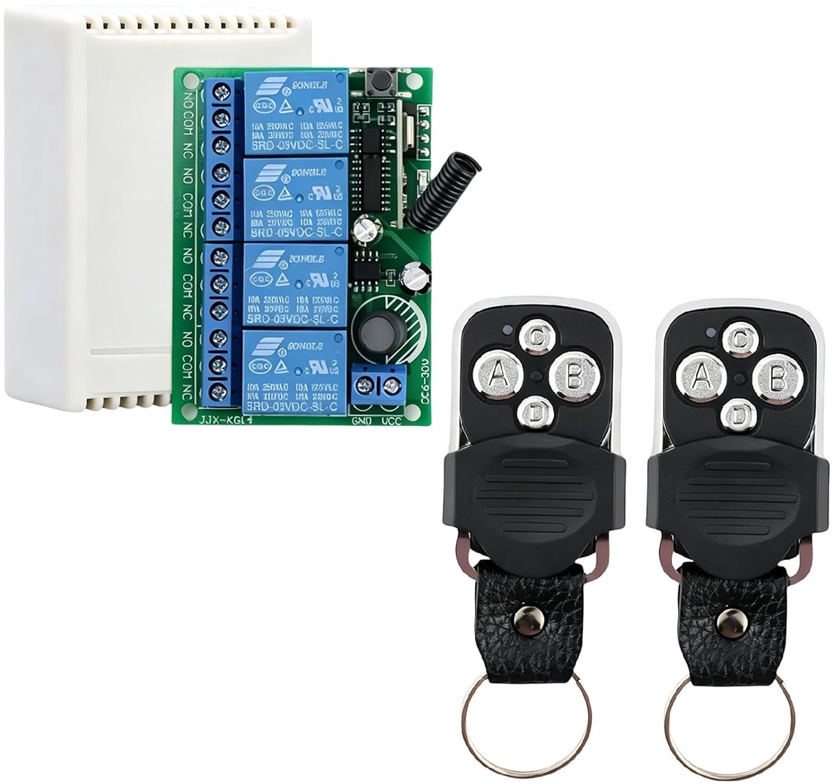 4-kanaals draadloze relais afstandsbediening schakelaar, DC 6-30V 433Mhz RF draadloze afstandsbediening schakelaar relais ontvanger met 2 zenders voor verlichting, garagedeur, motor, doe-het-zelf