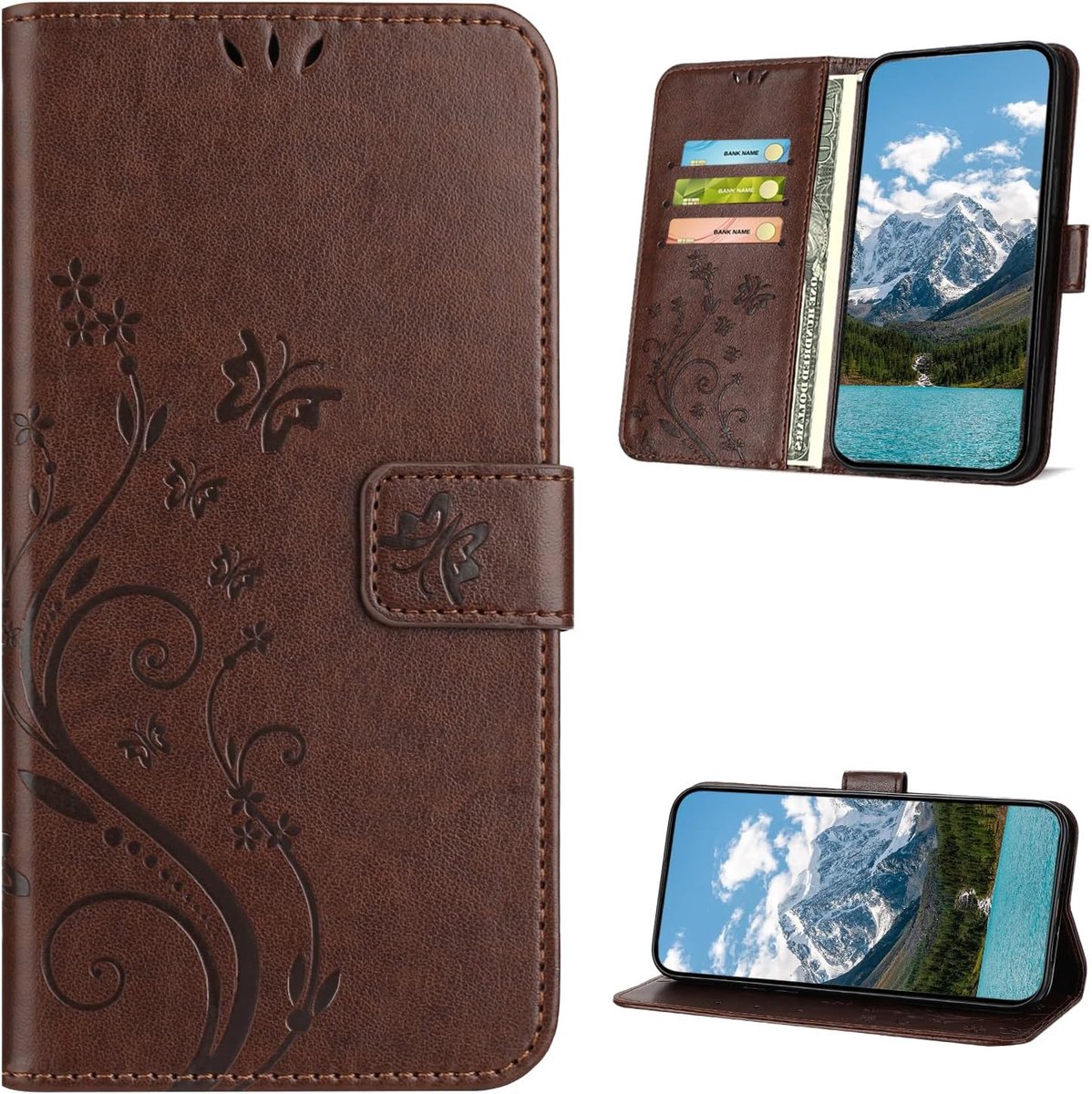 Beschermhoes voor iPhone 14 / iPhone 13, Retro Design PU leren Portemonnee [kaartsleuven], Flip Wallet Telefoonhoesje, Bruin