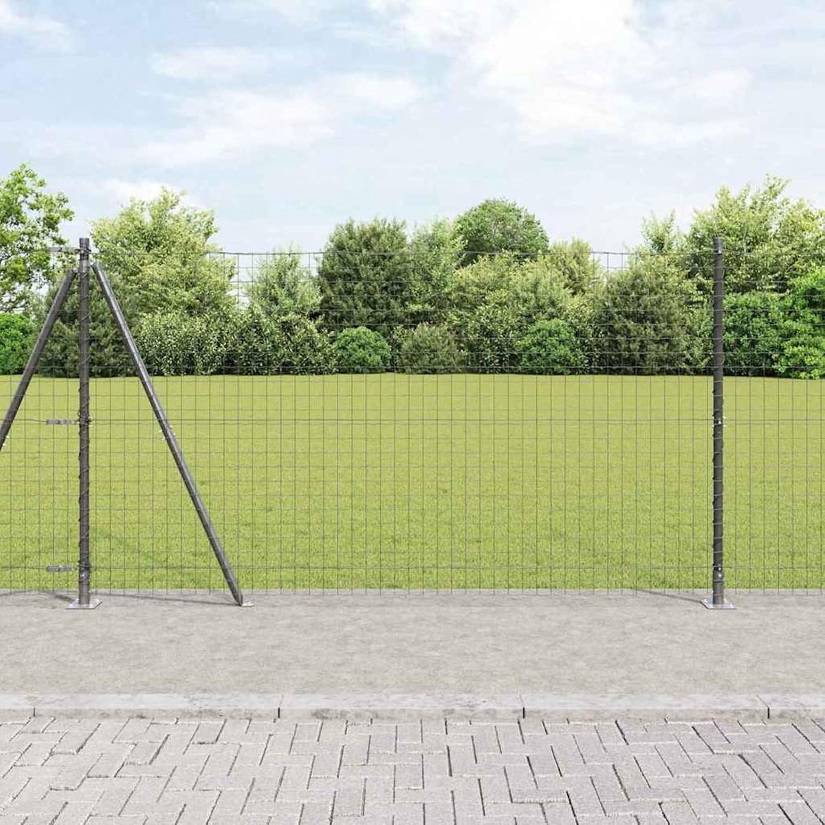 Palen met bodemplaten, 7 stuks, Ø 32 mm, 68,5 cm, verzinkt staal, hekstangen, metalen palen voor draadhekken, tuinhek, binnenplaats, kippenhok, wilgenhek, buitenbereik 42004306