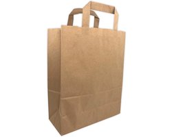 100 kleine zakjes van kraftpapier in ecrubruin, met handvat, 6 liter, breedte 22 cm, hoogte 28 cm, balg, 10 platte handgrepen, robuust, 70 g, onbedrukt, ref UGSE06PP1F (100), 100 stuks