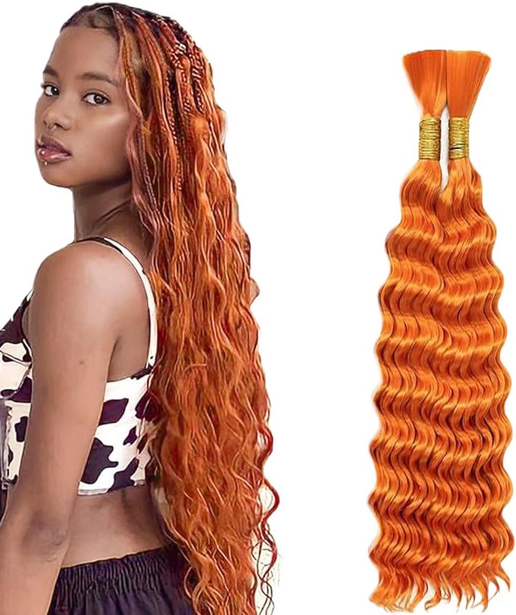 Wave Bulk Human Braiding Hair Extensions Total 100g 2 Bundles Human Hair Extension No Weft #350 Orange for Women 28 28 Inch