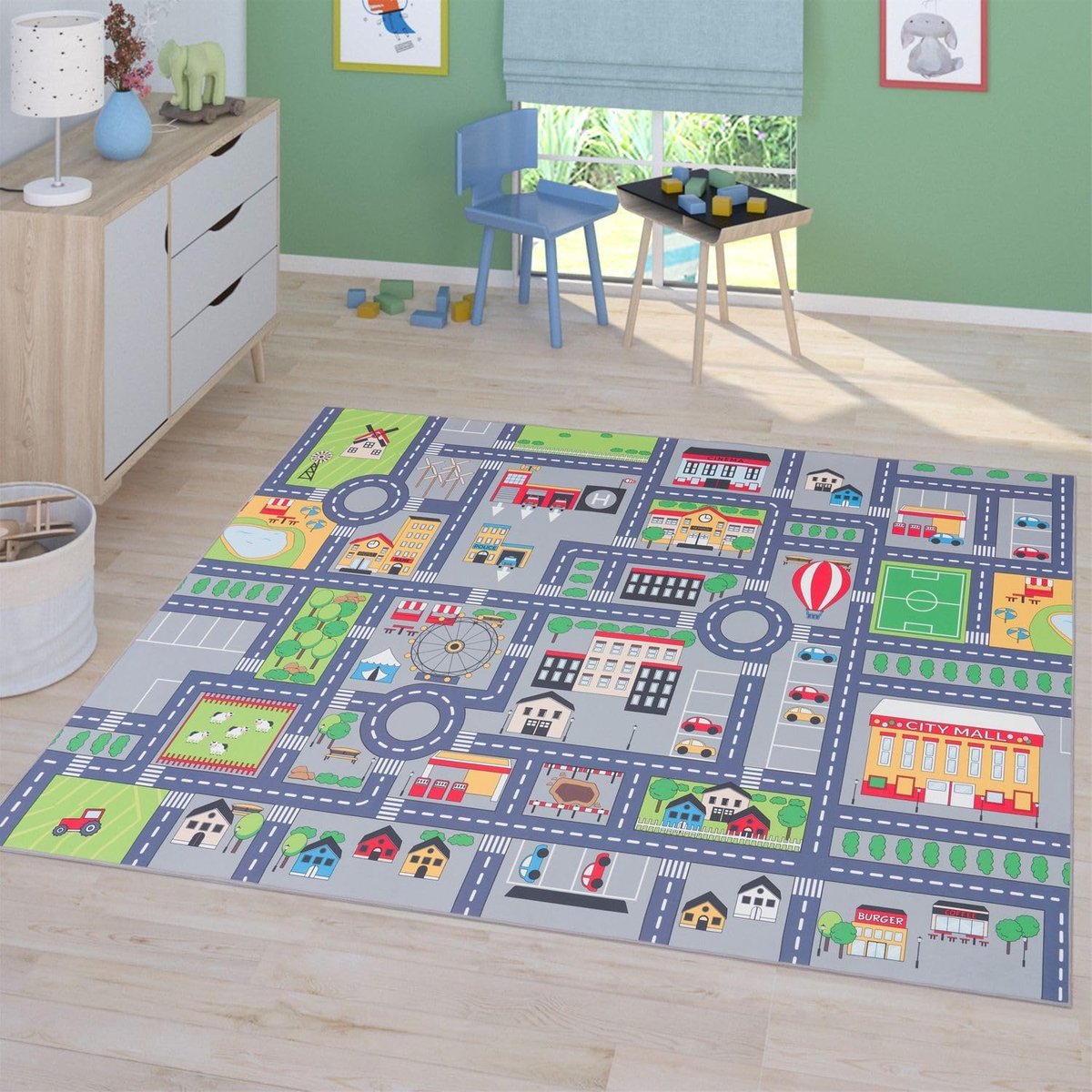 Home Vloerkleed Kinderkamer Meisjes Jongens Antislip Modern Straat Autos, Kleur:Grijs 3, Maat:200x290 cm