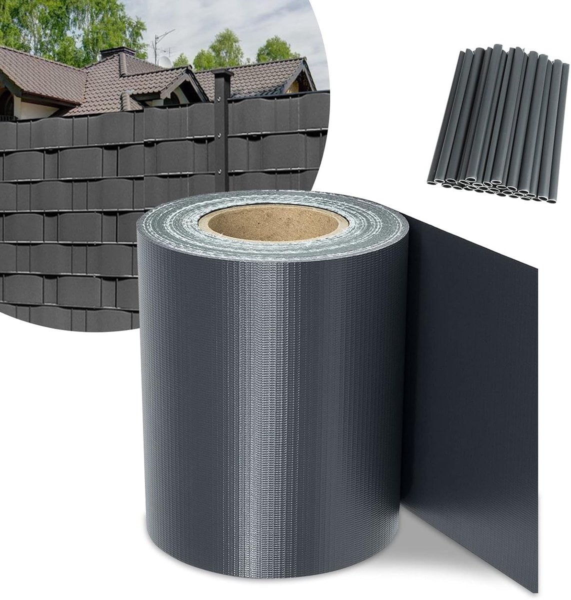 Stroken voor tuinhek, 200 m x 19 cm, pvc, inclusief 320 clips, weerbestendig, 450 g/m², balkon, dubbelstaafmat hekwerk, antraciet