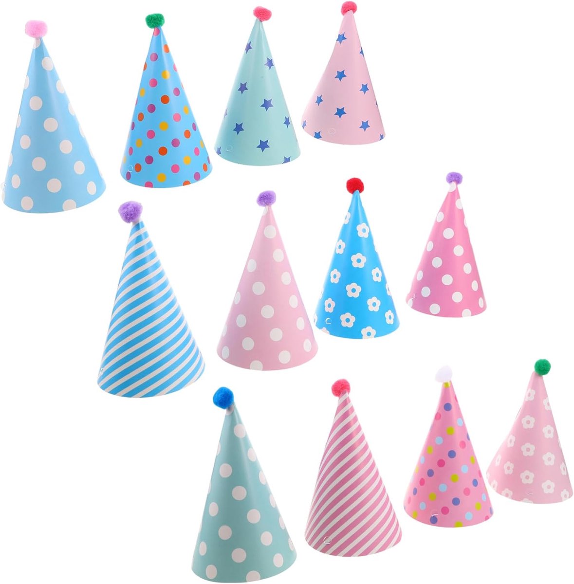 12 Stuks Delige Kinderfeest Hoedjes Kleurrijke Papieren Kegelhoeden met Feestaccessoires voor Verjaardagsfeestjes Fotohokjes voor Klaslokaal Kinderfeestvieringen