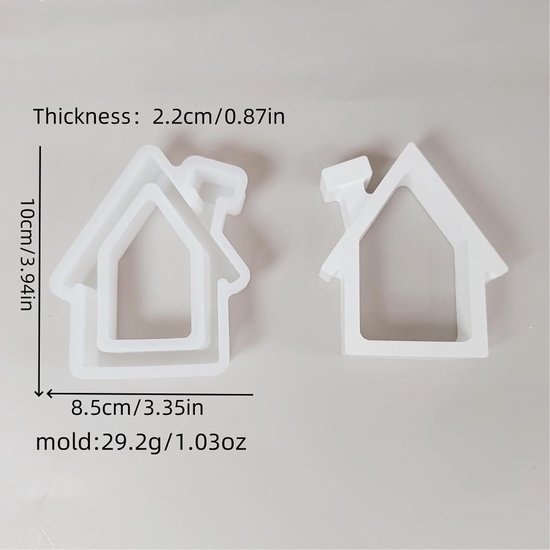 2 stuks siliconen gietvormen voor huizen, huis, kaarshouder, gietvormen, siliconen, huis, gipsvormen om te gieten, siliconen gietvorm, gietvorm, siliconen gietvorm, Kerstmis voor handwerk (A) — afbeelding 2