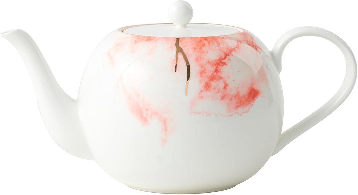 Boutique Theepot, theepotten voor 4 personen met ingebouwd filter voor losse thee thee, 1,2 l grote theepot, witte theepot met gouden rand, lichtgewicht, fijne China theepot set perfecte