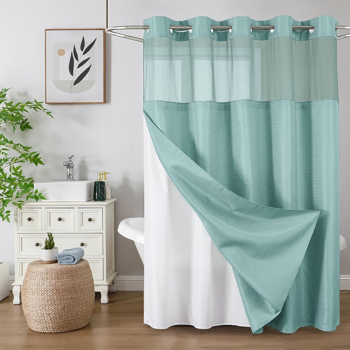 Star Teal zonder haak wafel douchegordijn met voering, 182 x 180 cm