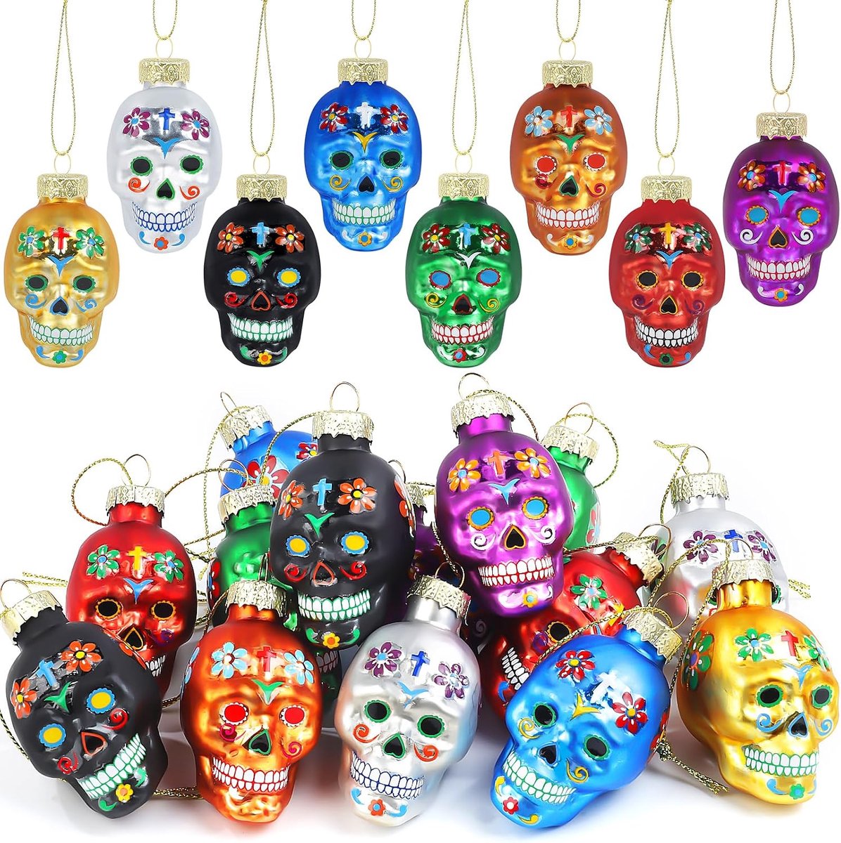14 stks Dag van de Dode Glas Ornamenten Halloween Opknoping Skelet Hoofd Ornamenten voor Halloween Decoratie