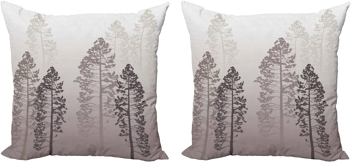 ABAKUHAUS Grijs Sierkussenhoes Set van 2, Wild Pine Bos Thema, Modern Accent Dubbelzijdige Digitale Print, 40x40, Warm Taupe
