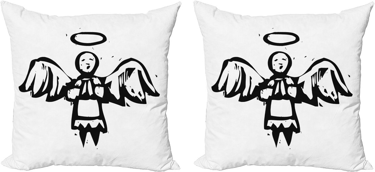 ABAKUHAUS Heiligenschein Sierkussenhoes Set van 2, Schets Stijl Weihnachtsengel, Modern Accent Dubbelzijdige Digitale Print, 45x45, Wit en Zwart