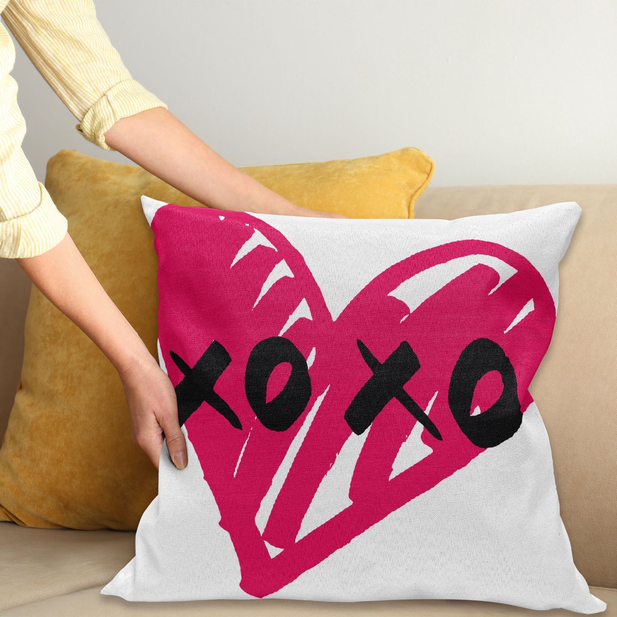 ABAKUHAUS Xo Kussenhoes, Kalligraphie-Liebhaber, Kussenhoes zonder Binnenkussen, met Ritssluiting, Dubbelzijdige Print, Wasbaar, 45 x 45 cm, Roze en Zwart