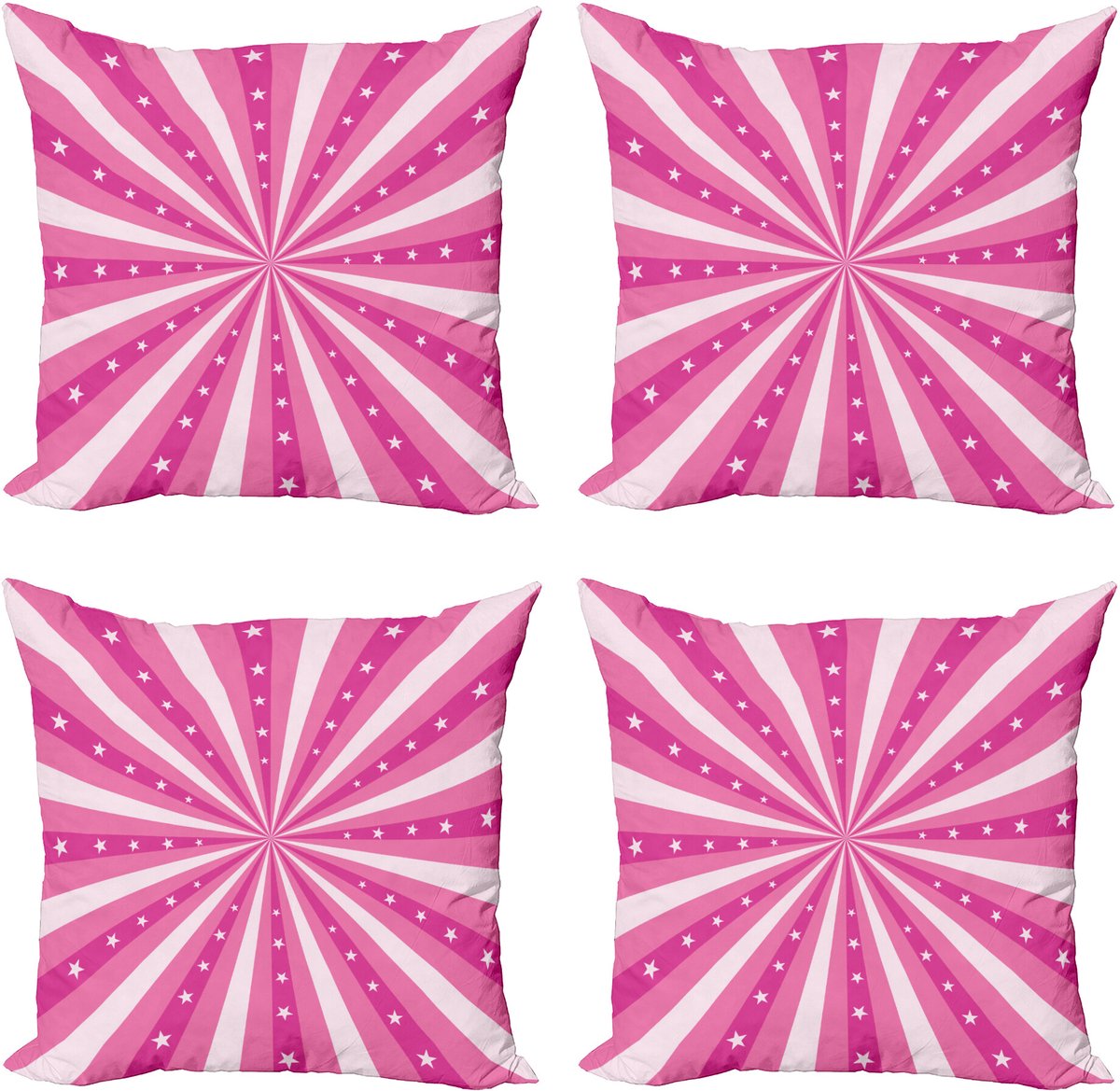ABAKUHAUS Retro Sierkussen Kussenhoes 4er Set, Bursting Strepen Sterren, Modern Accent Dubbelzijdige Digitale Print, 60 x 60 cm, Roze en Koralle