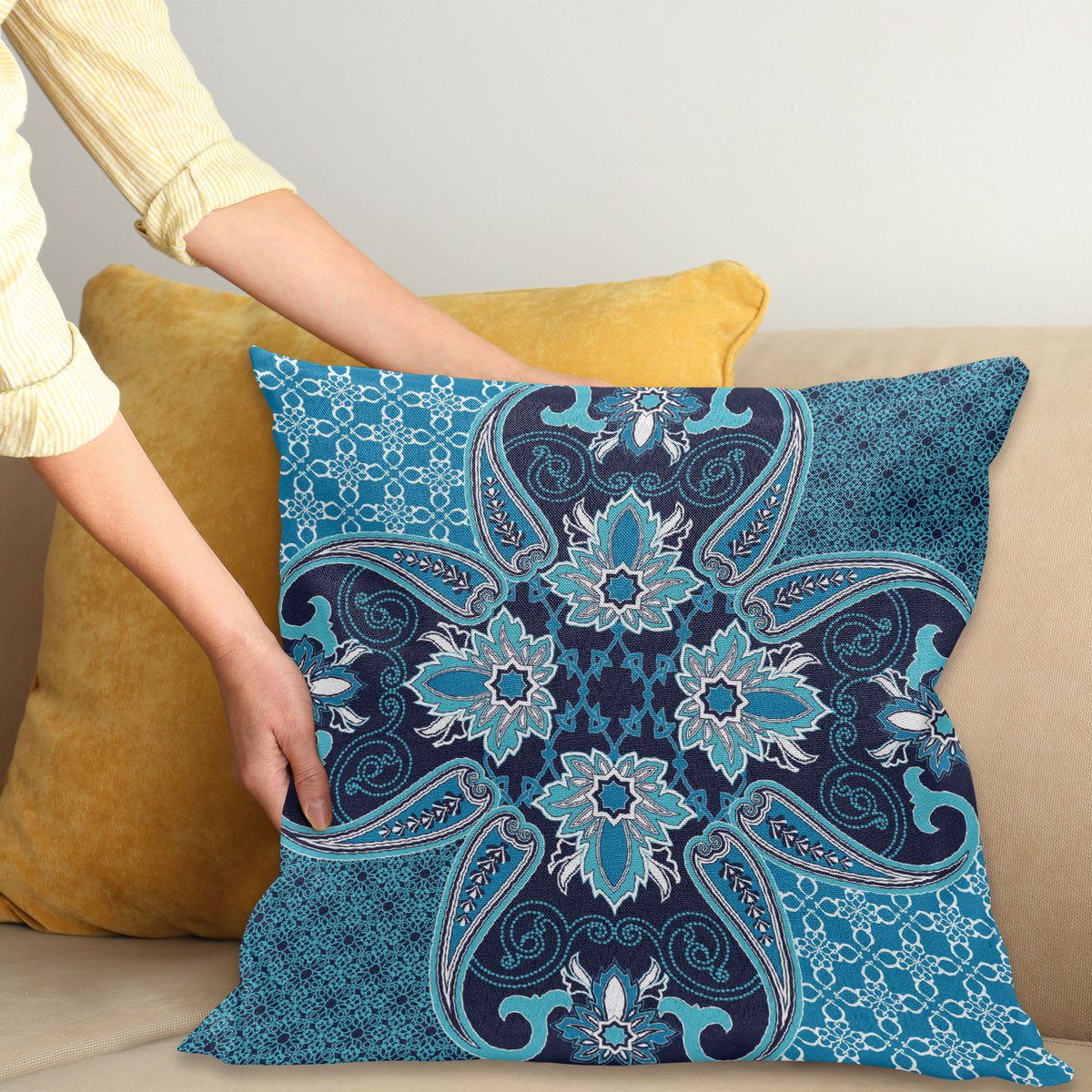 ABAKUHAUS Marineblauw Kussenhoes, Östliches Marokkanisches Ontwerp Kunst, Kussenhoes met Dubbelzijdig Patroon, Heldere Digitale Print, Kleurecht, met Ritssluiting, 50 x 50 cm, Himmelblau Indigo