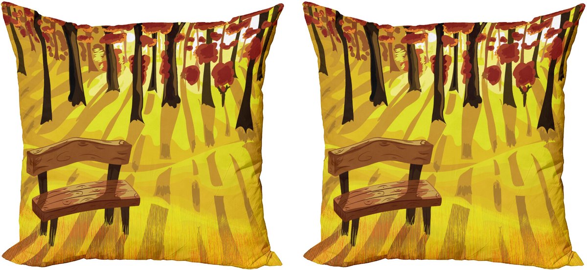 ABAKUHAUS Bos Sierkussenhoes Set van 2, Cartoon Boom en Bank, Modern Accent Dubbelzijdige Digitale Print, 45x45, Gebrand Sienna Geel
