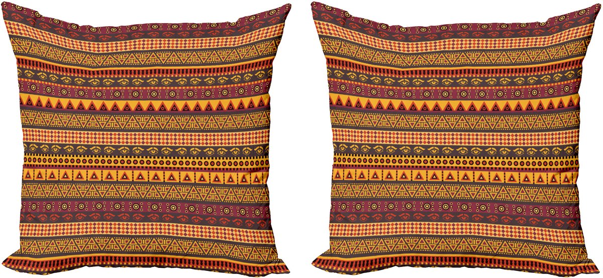 ABAKUHAUS Afrikaans Sierkussenhoes Set van 2, Exotische Ogen, Modern Accent Dubbelzijdige Digitale Print, 60x60, Meerkleurig