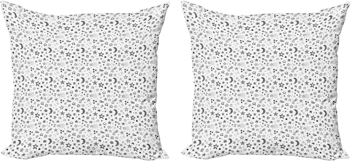 ABAKUHAUS Doodle Sierkussenhoes Set van 2, Sterren en Crescent Maan, Modern Accent Dubbelzijdige Digitale Print, 60x60, Wit Zwart