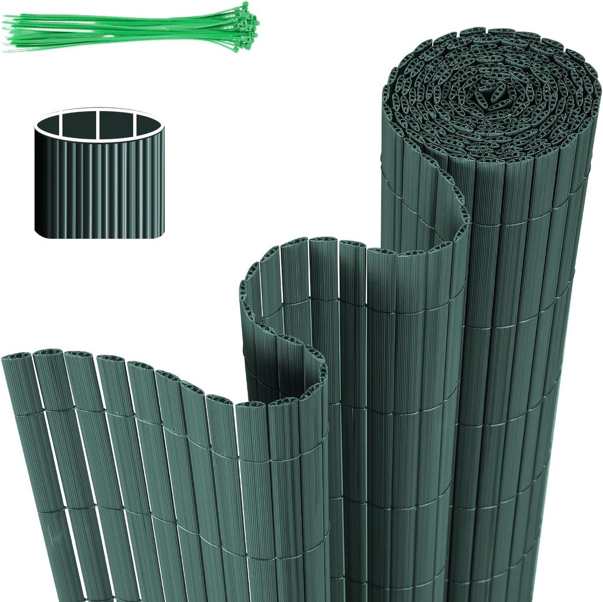 Inkijkwerende mat, 80 x 700 cm, inkijkbescherming met drie ribversterkingen en kabelbinders, windscherm, balkon, inkijkbescherming, weerbestendig, voor hek, tuin, terras, groen