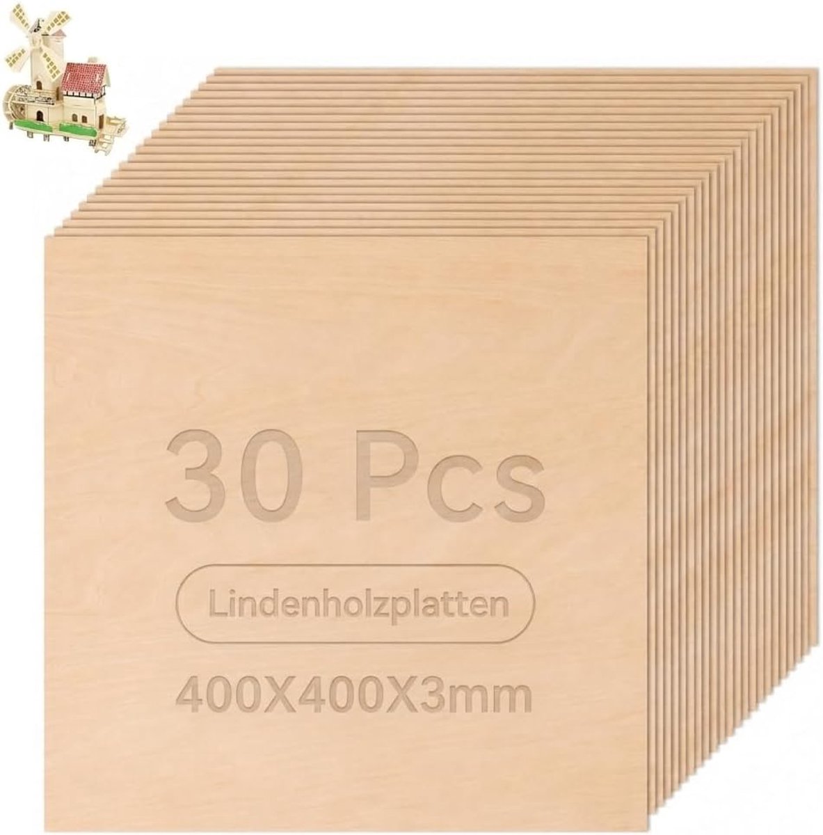 30 stuks multiplexplaten, 400 x 400 x 3 mm, lindehout, verdikt knutselhout, multiplex, houten plaat voor laserprojecten, doe-het-zelf handwerk, modelschilderen, gegraveerde schilderijen