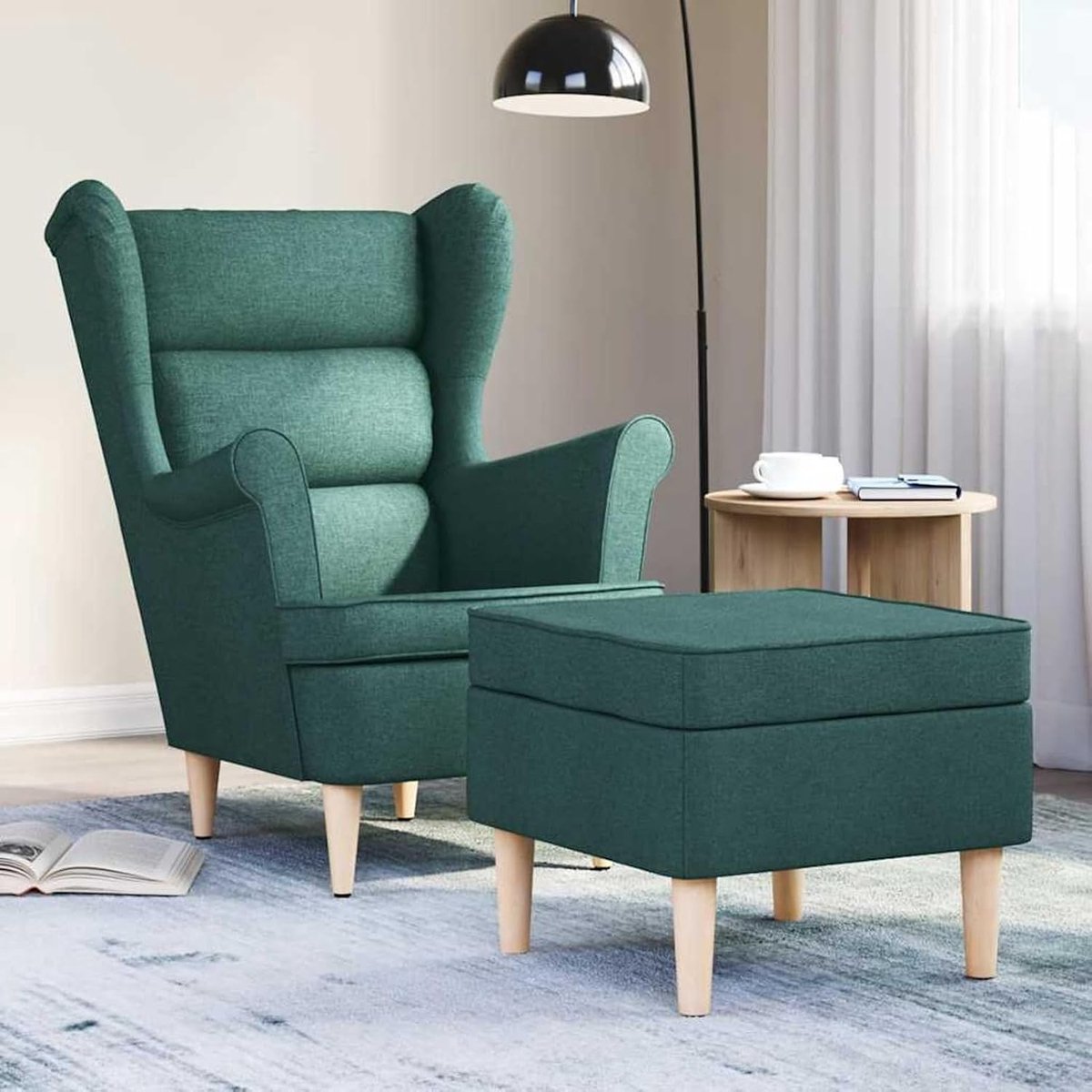 Fauteuil met voetenbank, donkergroene stof, relaxstoel, tv-stoel, slaapstoel voor woonkamer, bioscoopavond, senioren, 3307994