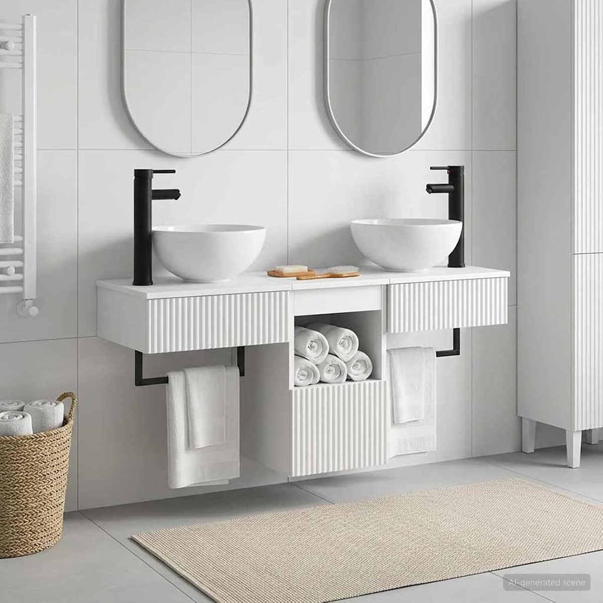 3-delige badkamermeubelset wit met twee wastafels en kast 3405577