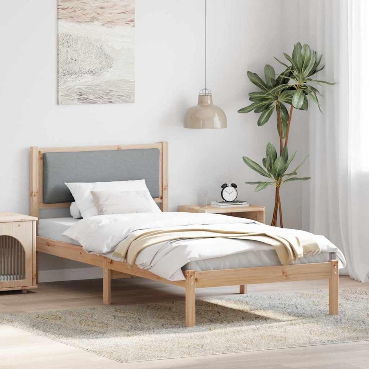Grenenhouten bedframe modern stijlvol naturel lichtgrijs 100x200 cm