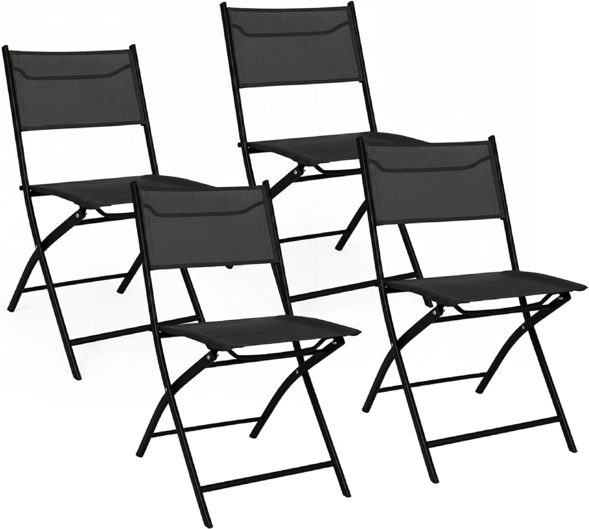 Home Set van 4 klapstoelen voor buiten, inklapbaar, met waterdichte en ademende stof, ruimtebesparende stoelen voor balkon, terras en camping, 45 x 45 x 80 cm (zwart)